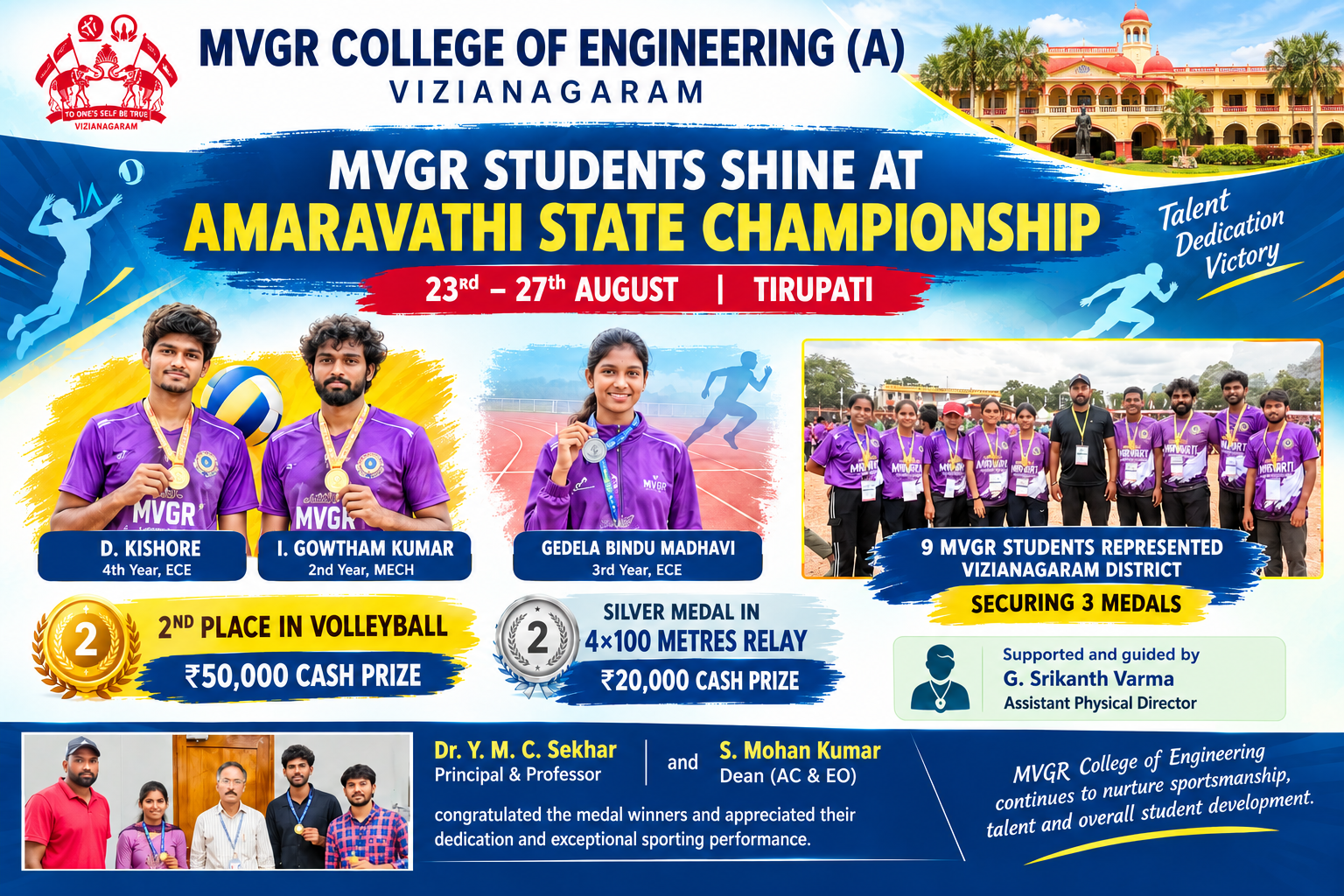 MVGR Students Shine at Amaravathi State Championship in Tirupati